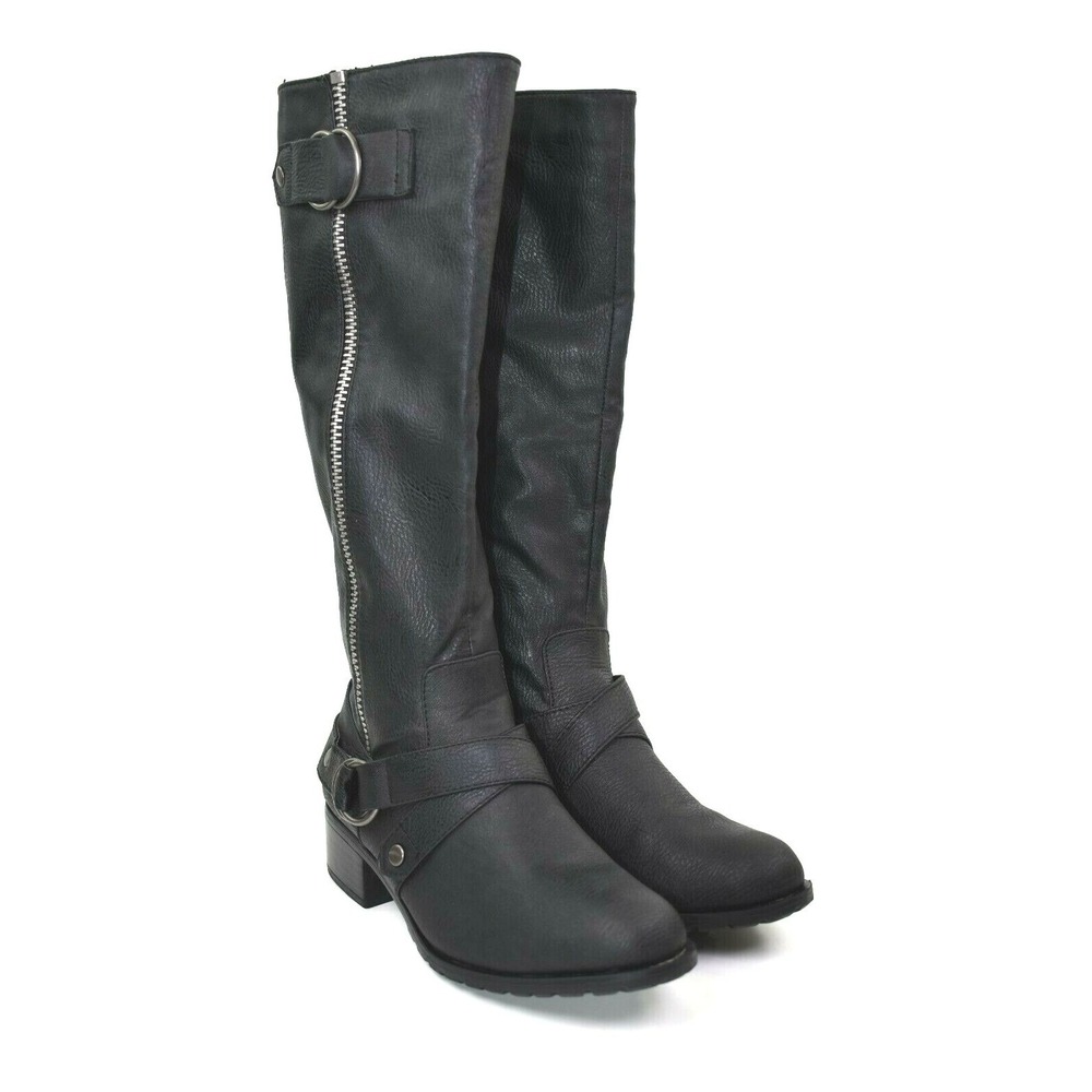 Rampage Mercer Women's Black Biker Moto Motorcycle Knee-High Zip Boots Size 6 M